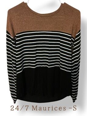 🌼24/7 Maurices Striped Long Sleeve Tee in Brown, Black & White